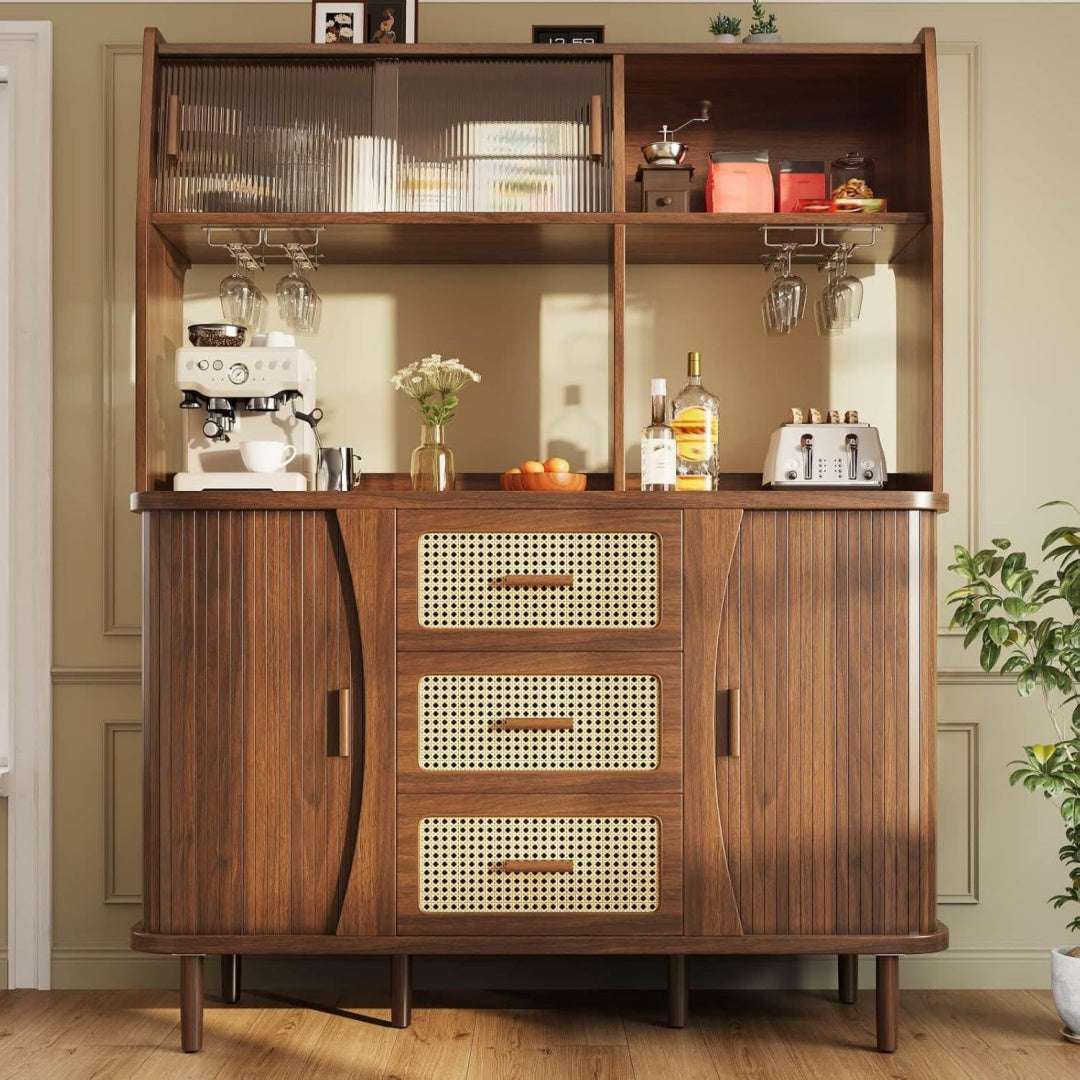 Buffet en rotin, marron trois tiroirs, usage polyvalent