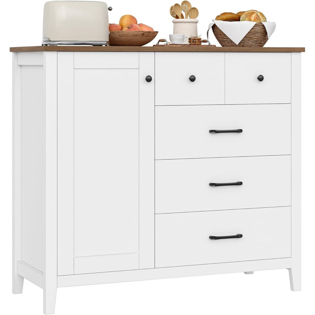 Buffet gris clair pour couloir, a 1 porte 2 tiroirs MDF