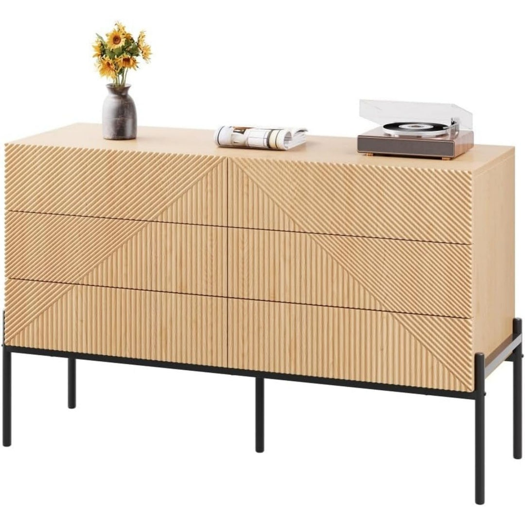 Buffet avec six tiroirs marron, design scandinave, pour cuisine
