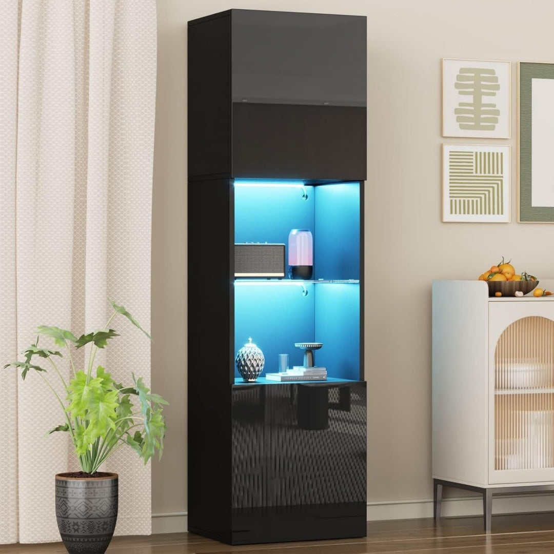 Armoire structure metallique 1 niche gris avec eclairage LED