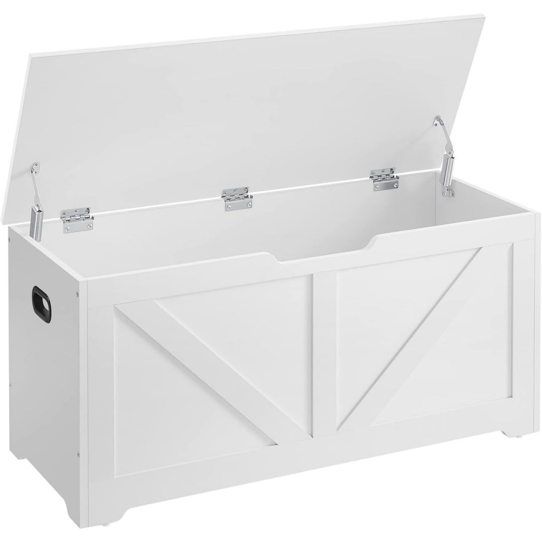 Discretion Rustique, banquette de rangement gris clair en bois