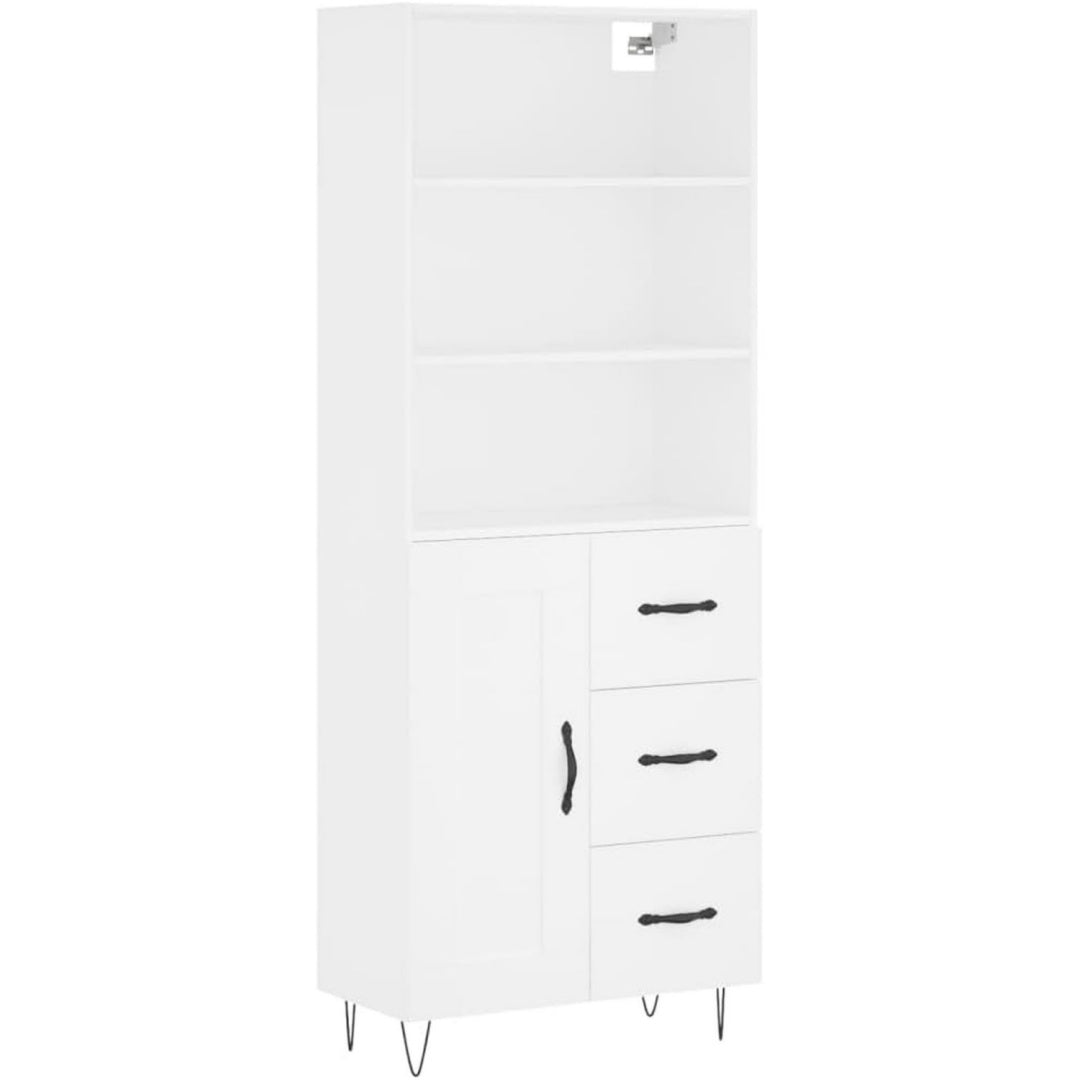 Buffet haut gris clair, structure metallique ideal pour salon