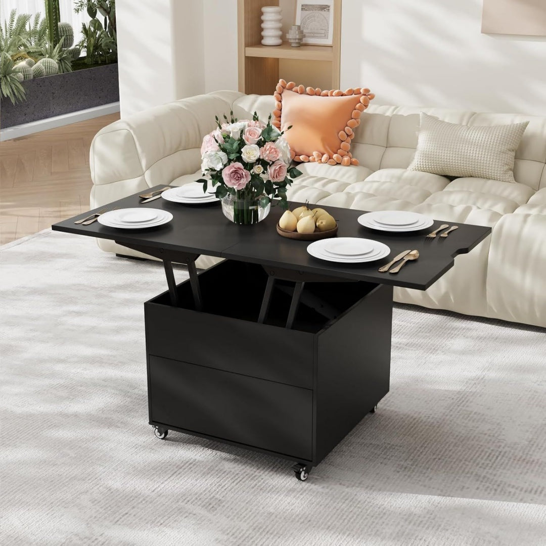 Table de salon gris metal 120 cm, rangement design moderne