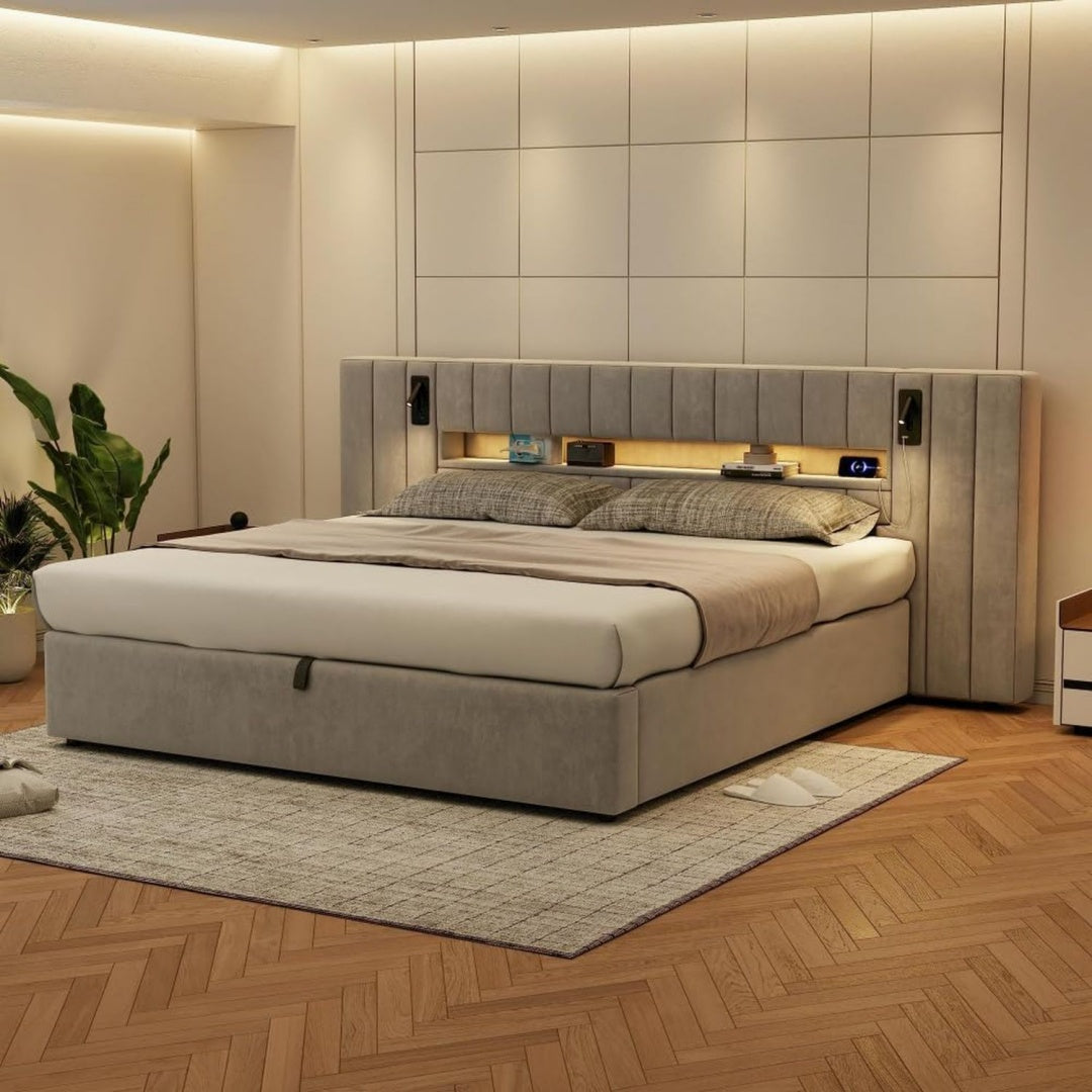 Cadre de lit marron moderne en tissu
