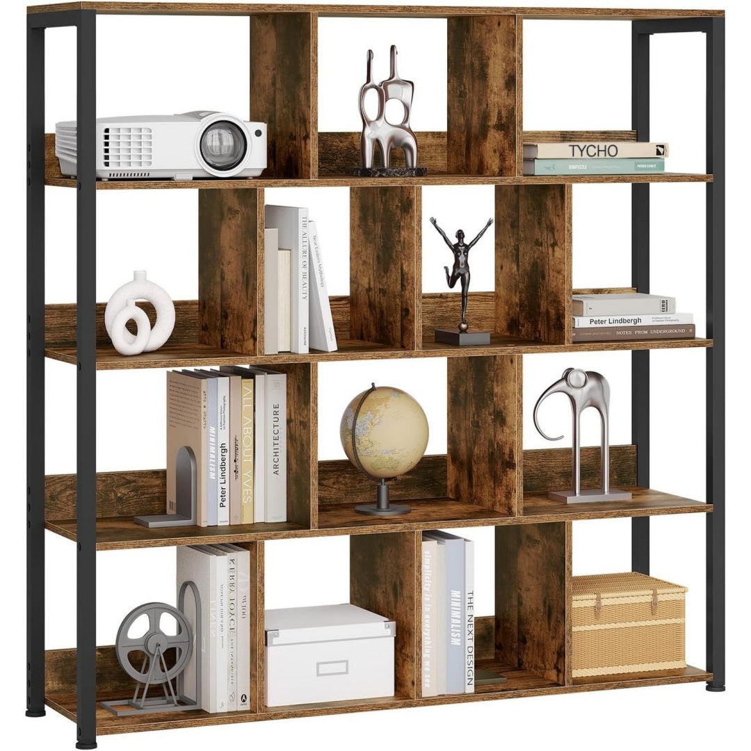 Bibliotheque rustique en bois massif et acier
