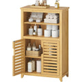 Meuble bas marron a 2 portes 2 etageres, esprit fermier en bambou