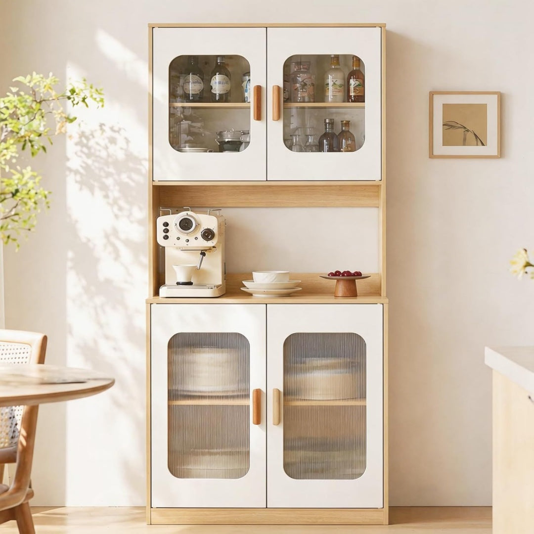 Buffet gris clair bois massif 800 cm, rangement style scandinave