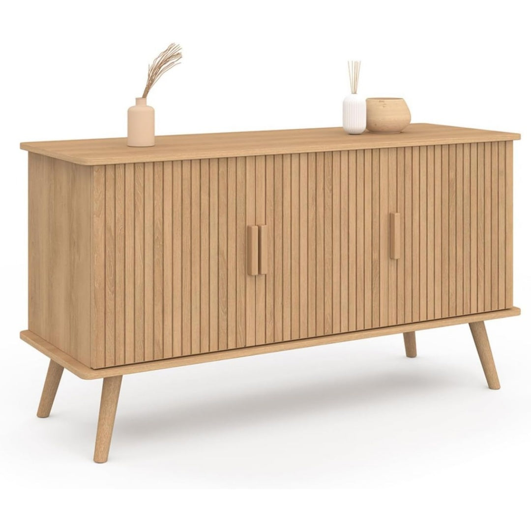 Buffet style contemporain en bois ingenierie marron a 3 portes