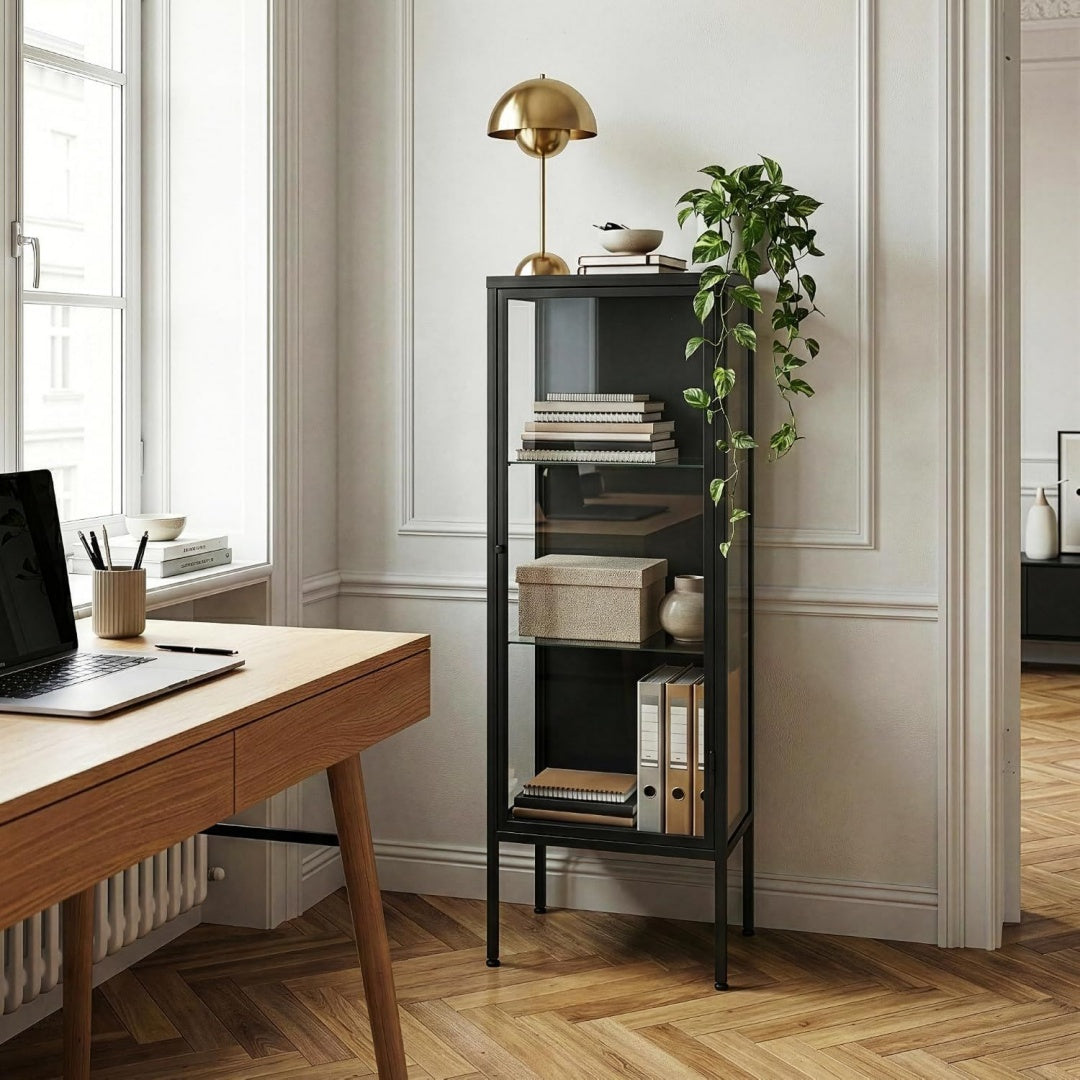 Grise vitrine, metal esprit rustique 116 x 34 x 30cm