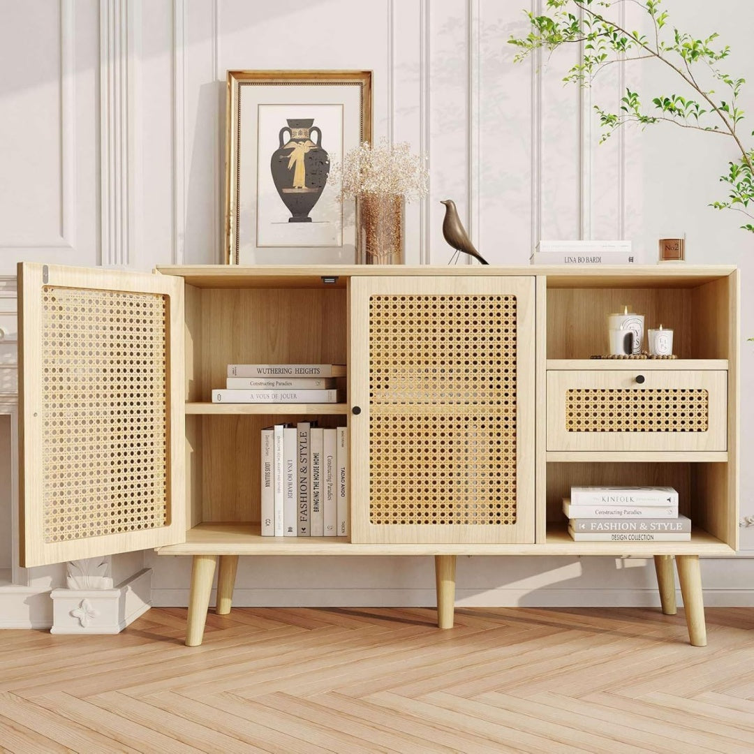Commode beige avec un tiroir 120 x 40 x 80 cm