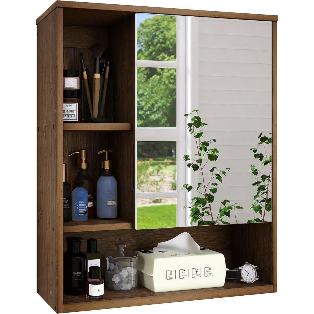 Armoire de rangement miroir marron