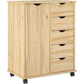 Ilot de cuisine en bois massif 5 tiroirs marron sur roulettes