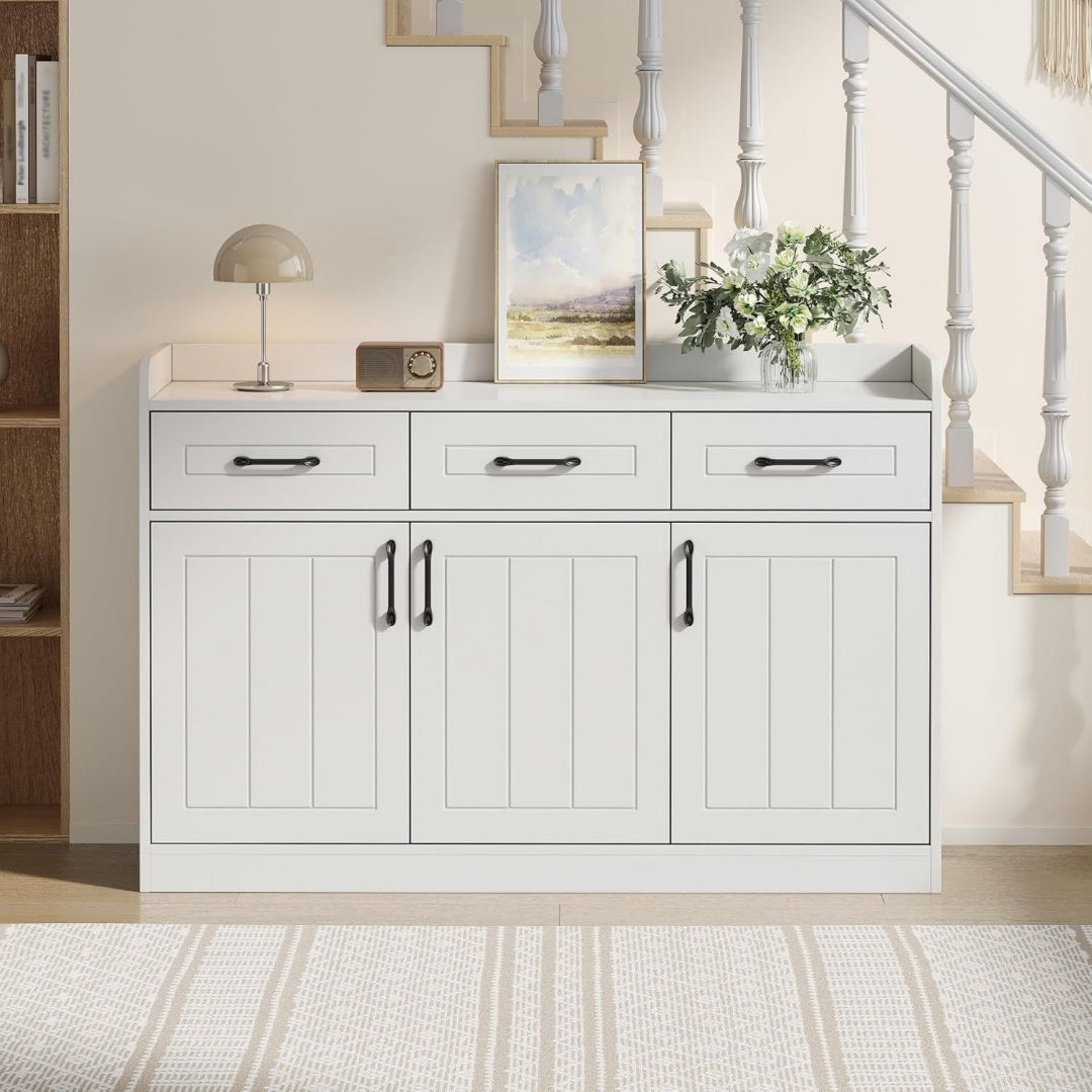 Armoire a chaussures gris clair avec 3 tiroirs et 3 portes
